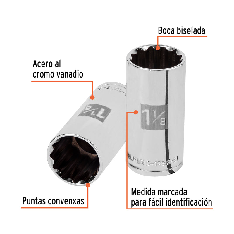 Dado de 12 puntas, largo, cuadro 1/2" de 1-1/8"