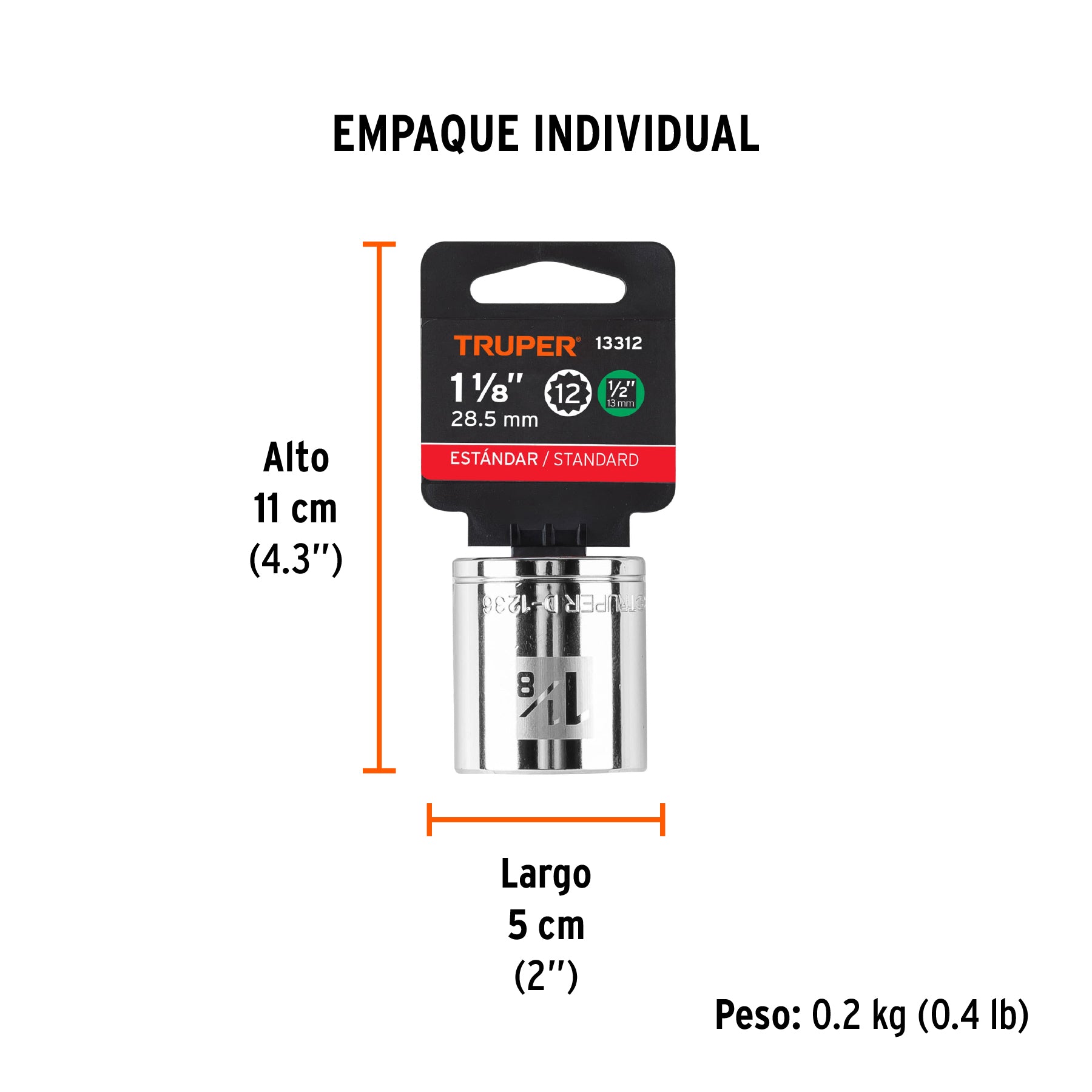 Dado de 12 puntas, cuadro 1/2" de 1-1/8"