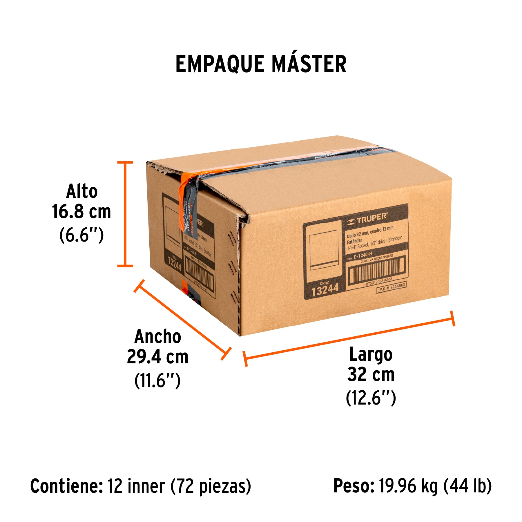 Dado de 6 puntas, cuadro 1/2" de 1-1/4"