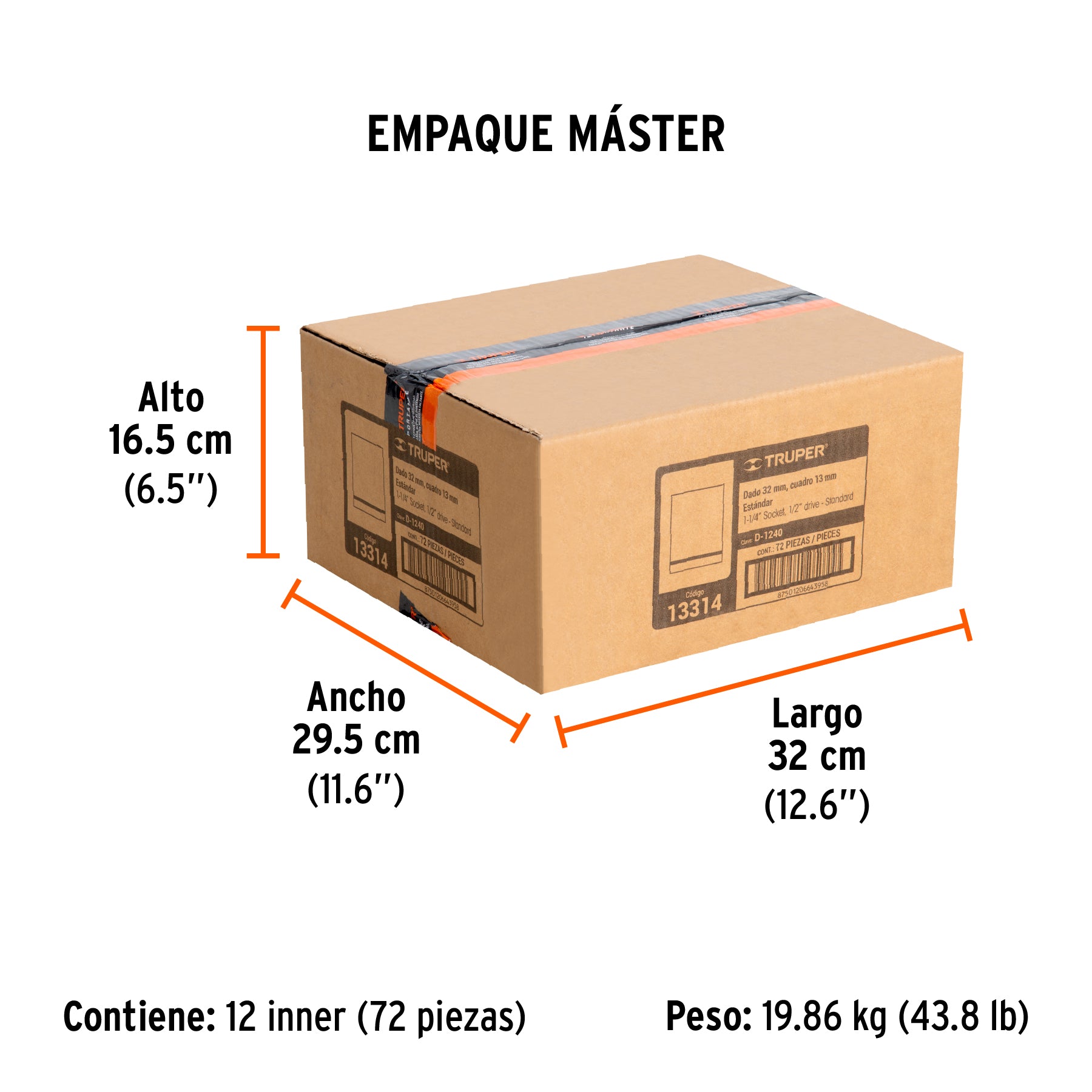 Dado de 12 puntas, cuadro 1/2" de 1-1/4"