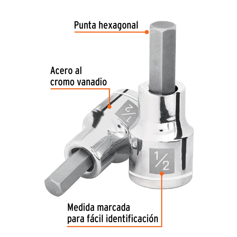 Dados de punta hexagonal, cuadro 1/2" de 1/2"