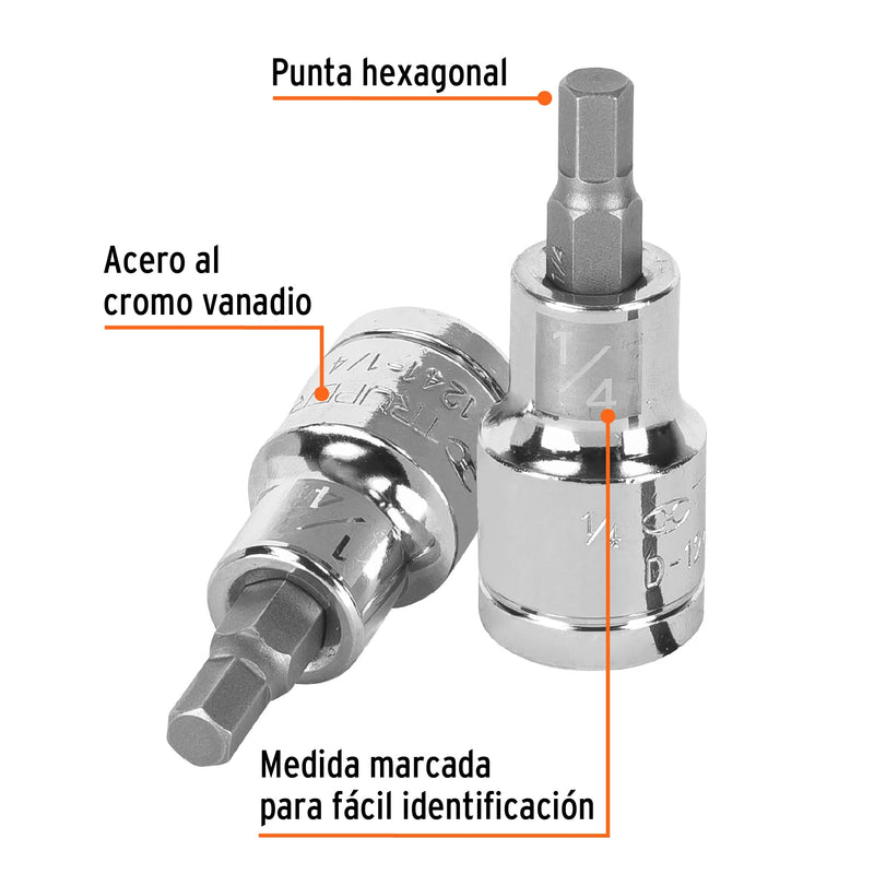 Dados de punta hexagonal, cuadro 1/2" de 1/4"