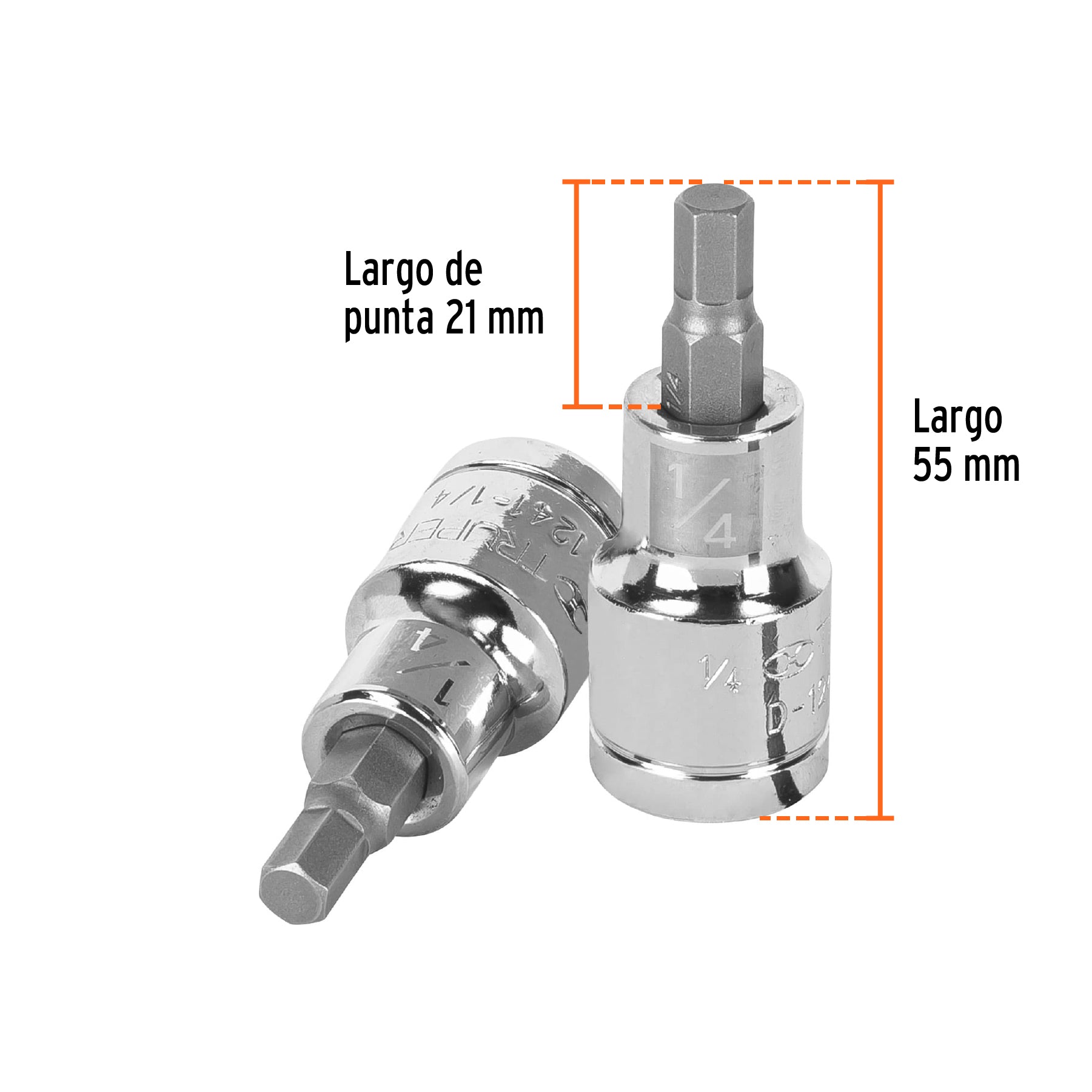 Dados de punta hexagonal, cuadro 1/2" de 1/4"
