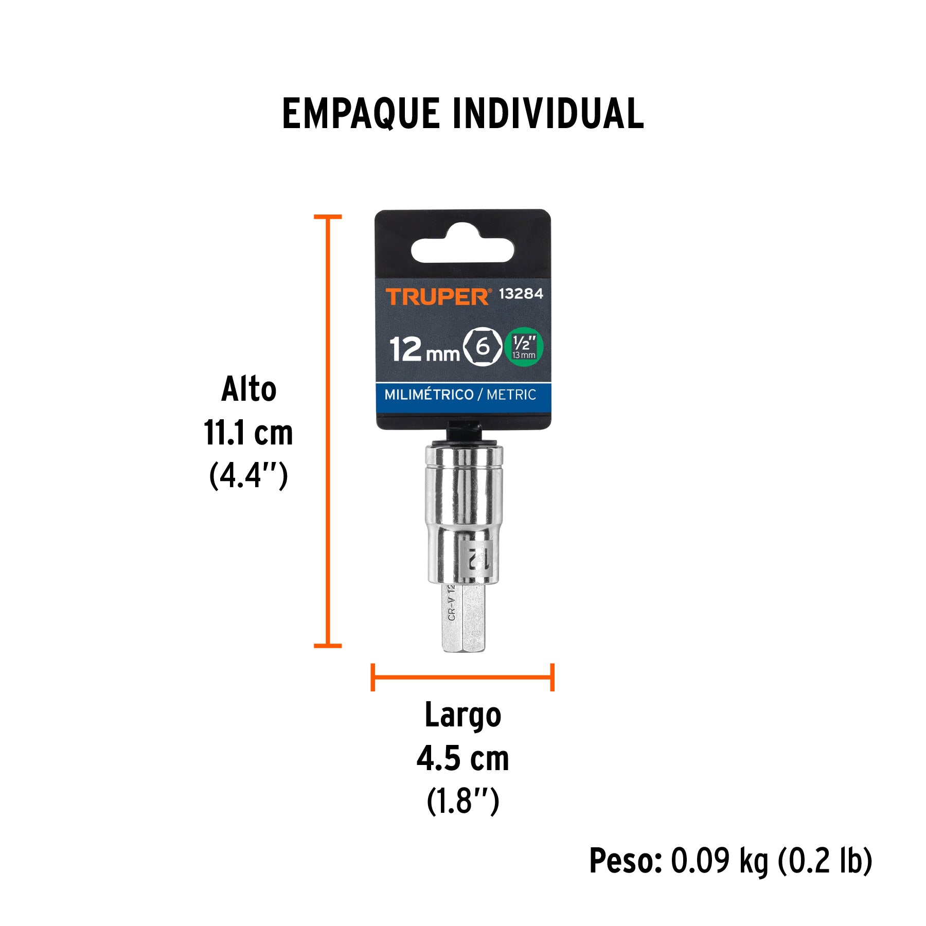 Dados de punta hexagonal, cuadro 1/2" de 12mm.