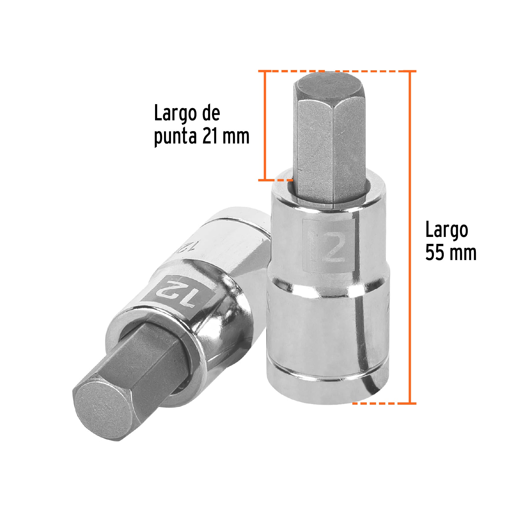 Dados de punta hexagonal, cuadro 1/2" de 12mm.