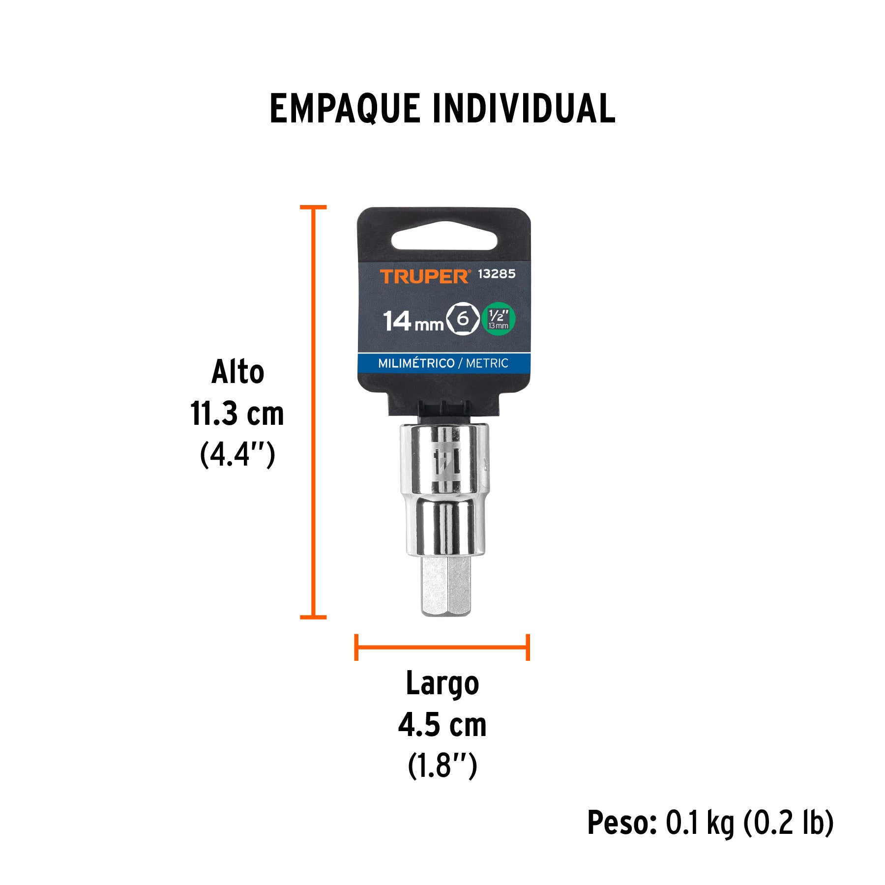 Dados de punta hexagonal, cuadro 1/2" de 14mm.