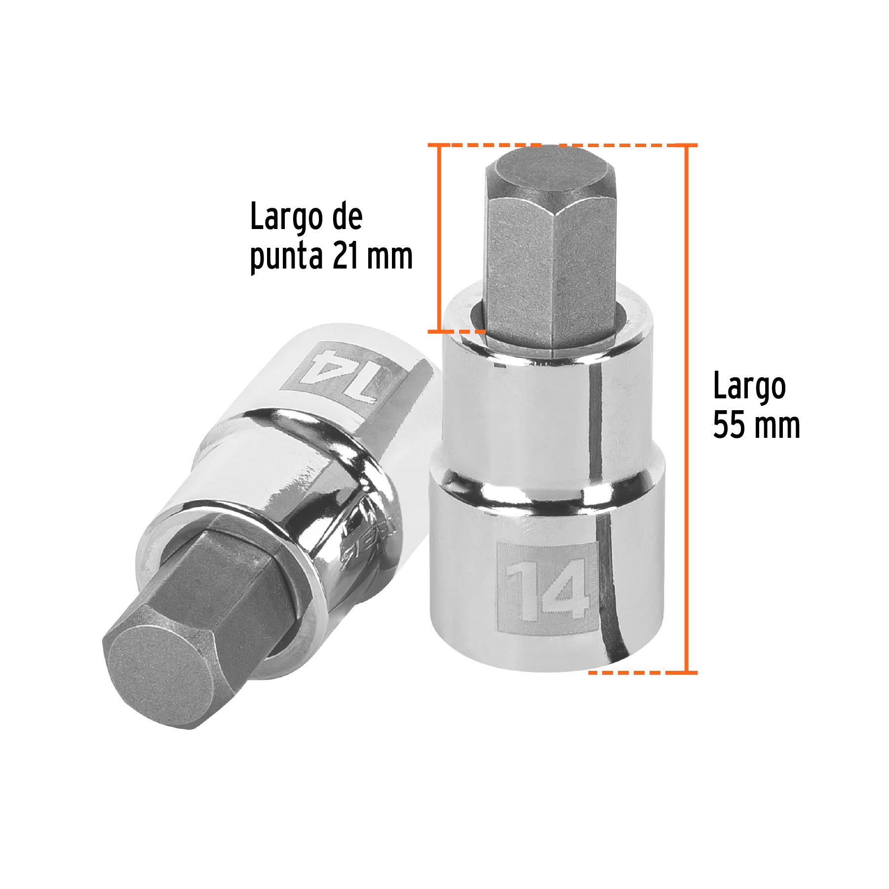 Dados de punta hexagonal, cuadro 1/2" de 14mm.