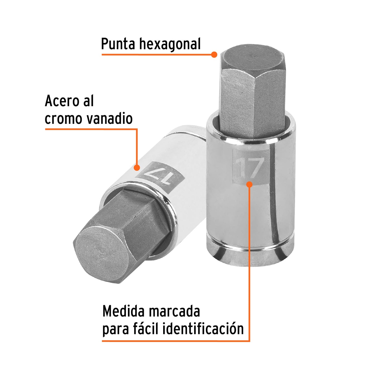 Dados de punta hexagonal, cuadro 1/2" de 17mm.