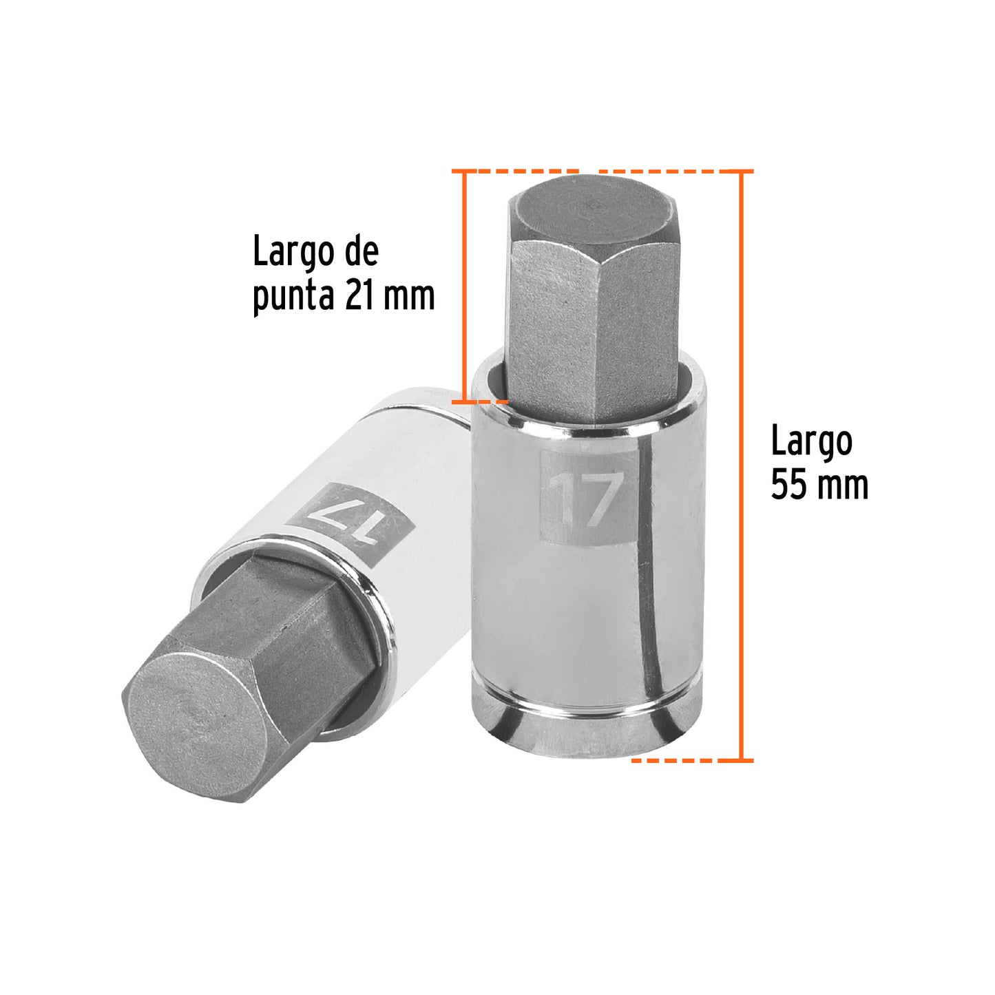 Dados de punta hexagonal, cuadro 1/2" de 17mm.