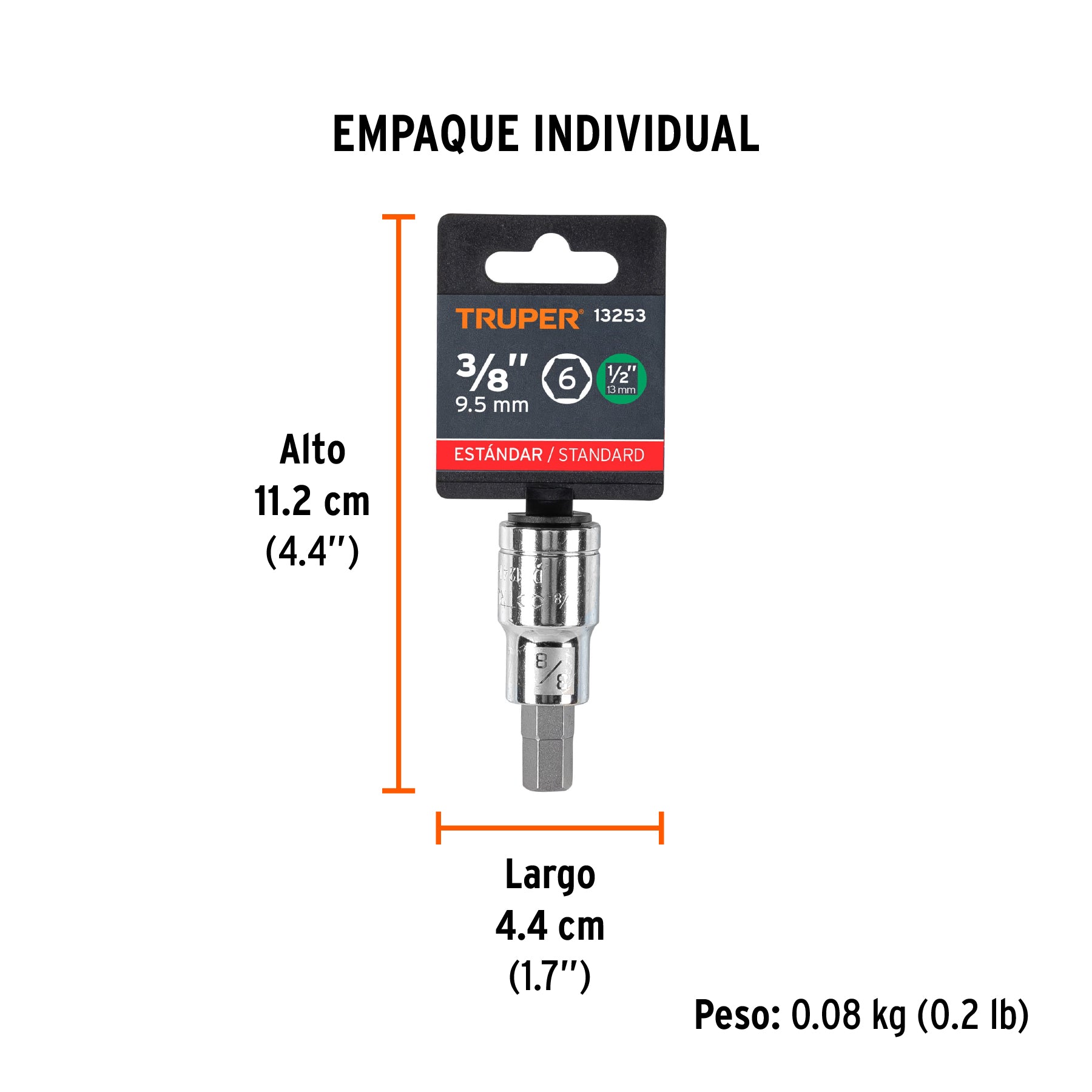 Dados de punta hexagonal, cuadro 1/2" de 3/8"