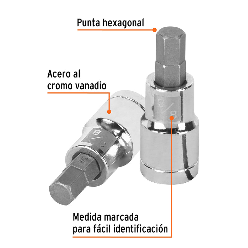 Dados de punta hexagonal, cuadro 1/2" de 3/8"