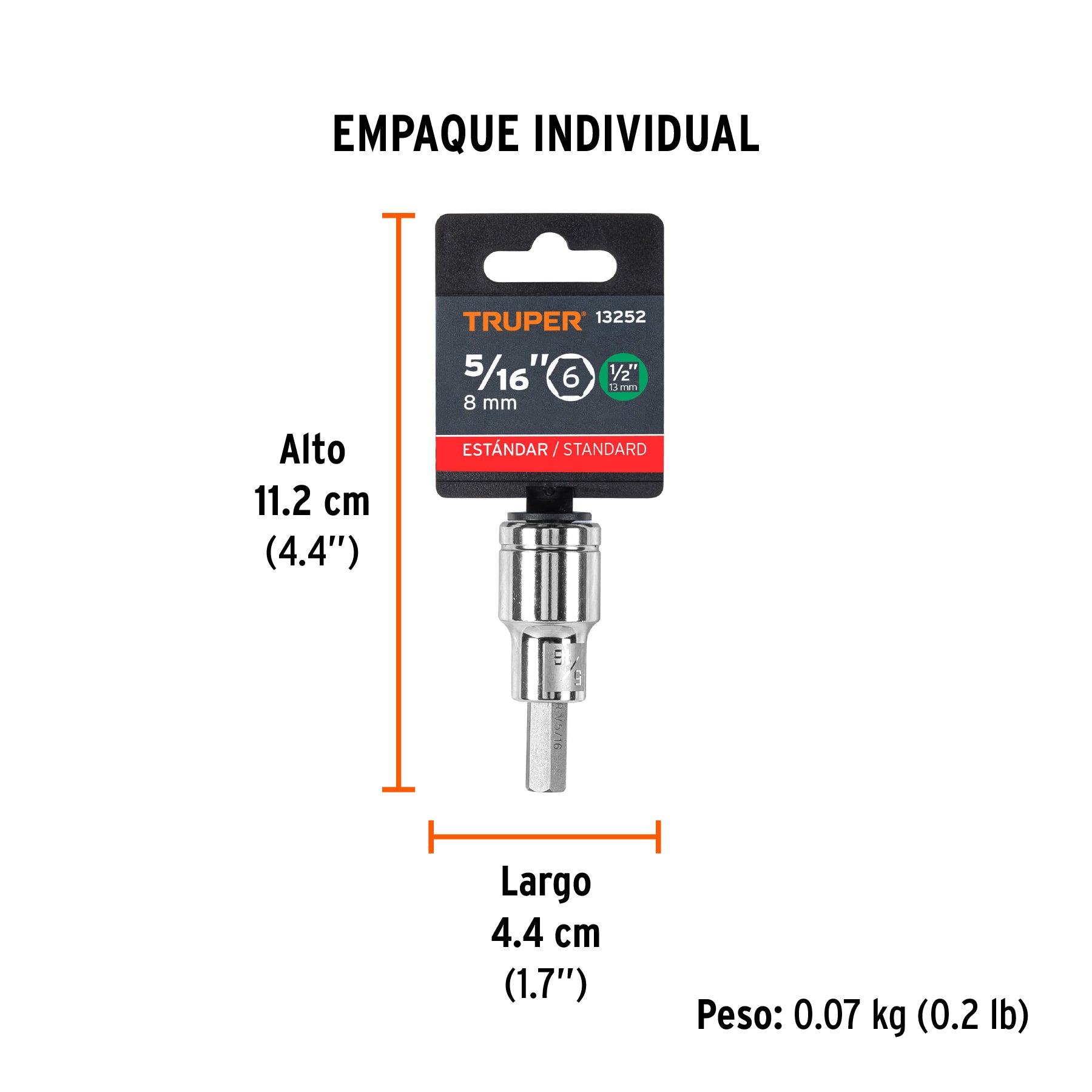 Dados de punta hexagonal, cuadro 1/2" de 5/16"