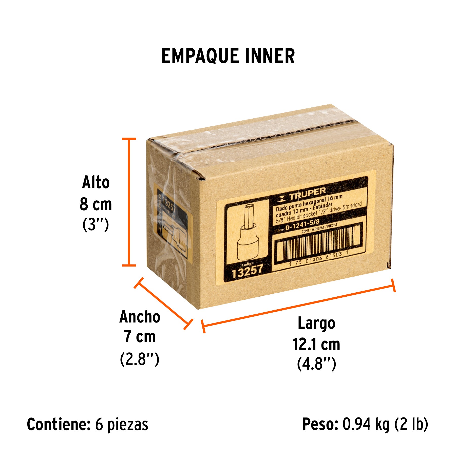 Dados de punta hexagonal, cuadro 1/2" de 5/8"