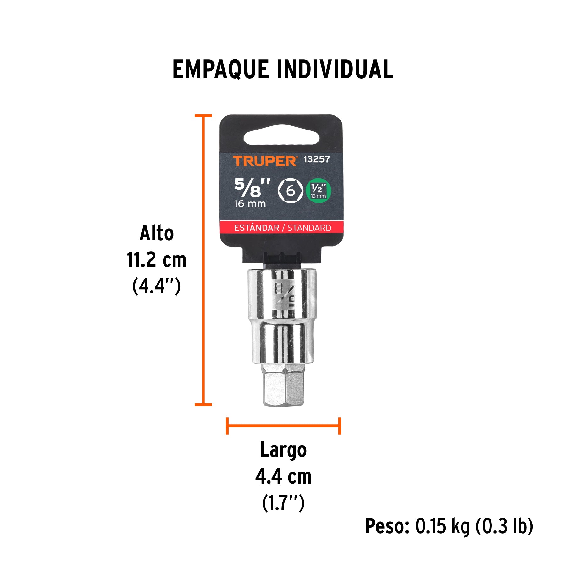 Dados de punta hexagonal, cuadro 1/2" de 5/8"