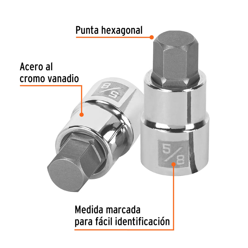 Dados de punta hexagonal, cuadro 1/2" de 5/8"