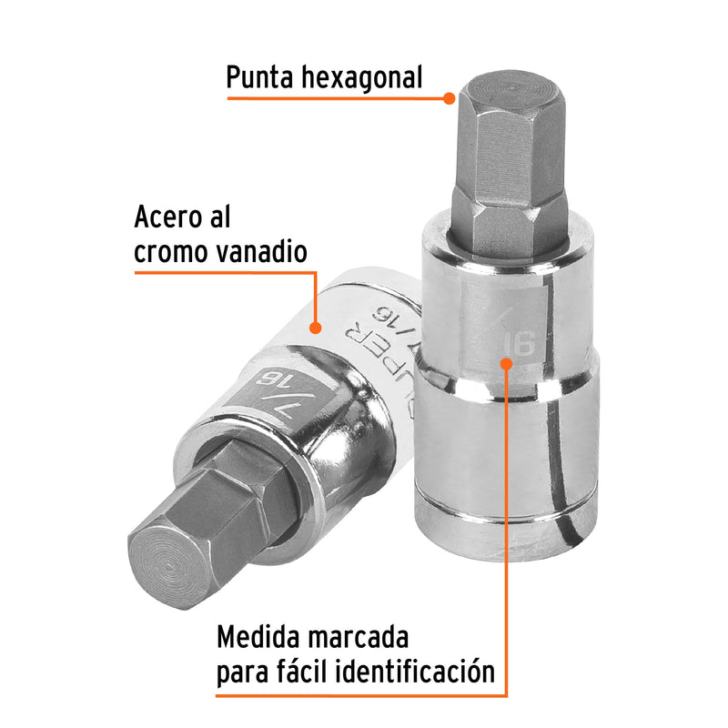 Dados de punta hexagonal, cuadro 1/2" de 7/16"