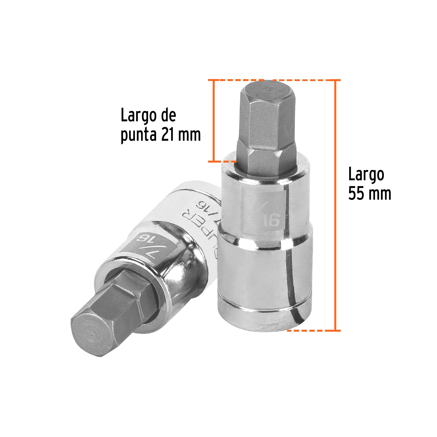 Dados de punta hexagonal, cuadro 1/2" de 7/16"