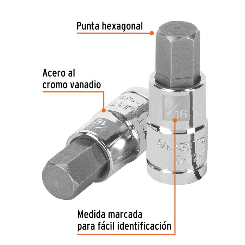 Dados de punta hexagonal, cuadro 1/2" de 9/16"