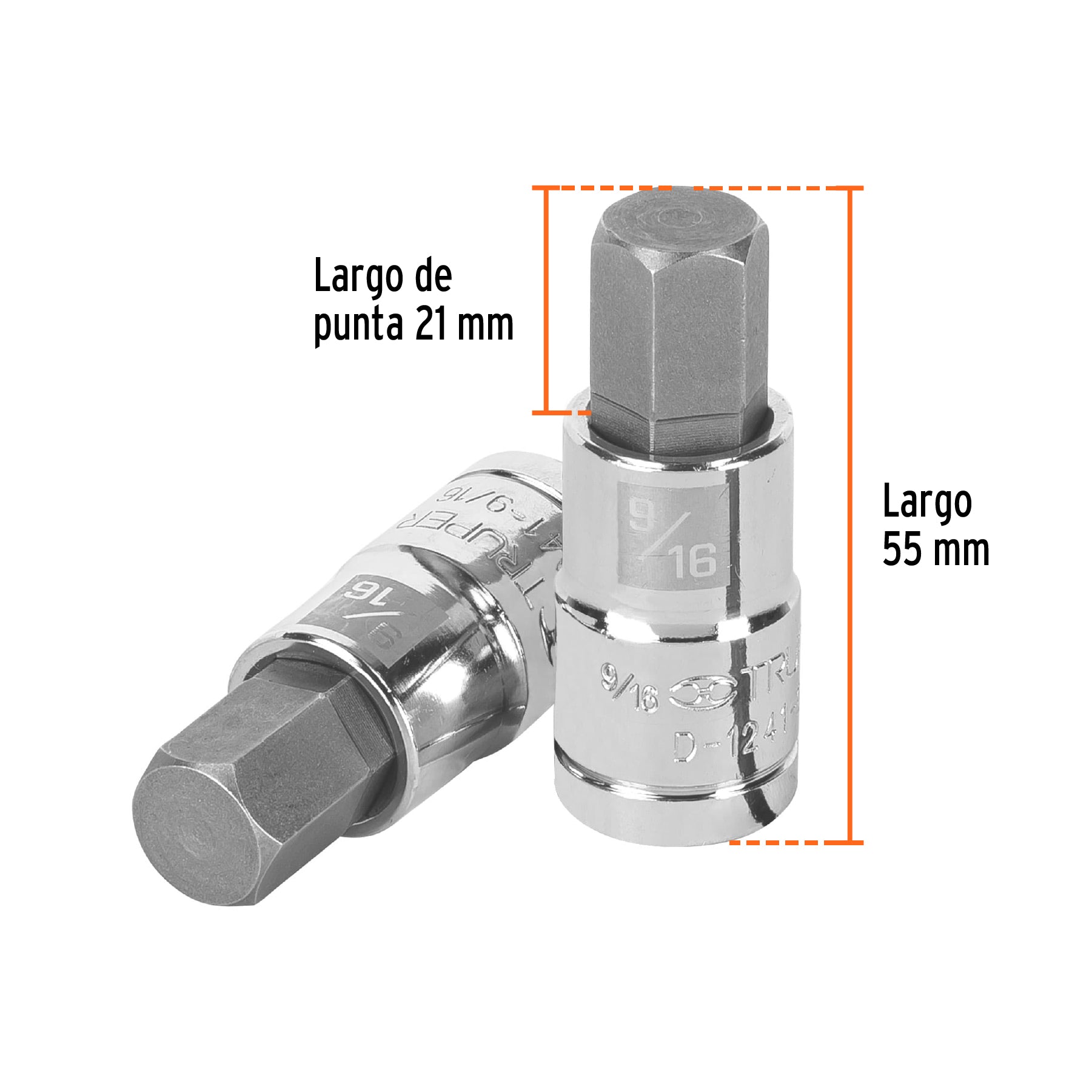 Dados de punta hexagonal, cuadro 1/2" de 9/16"