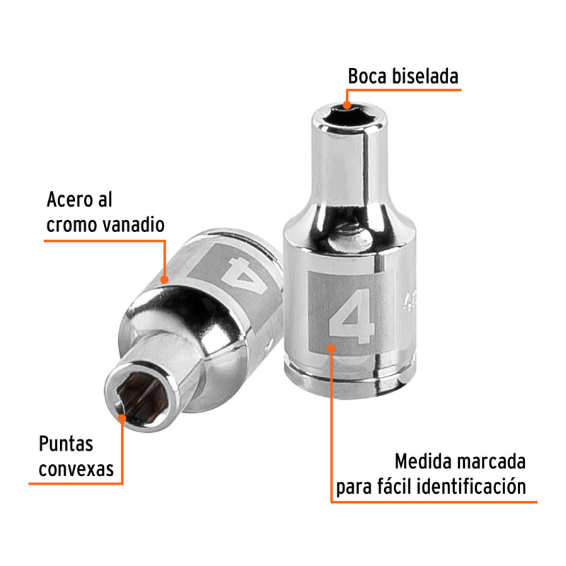 Dado de 6 puntas, cuadro 1/4" de 4mm