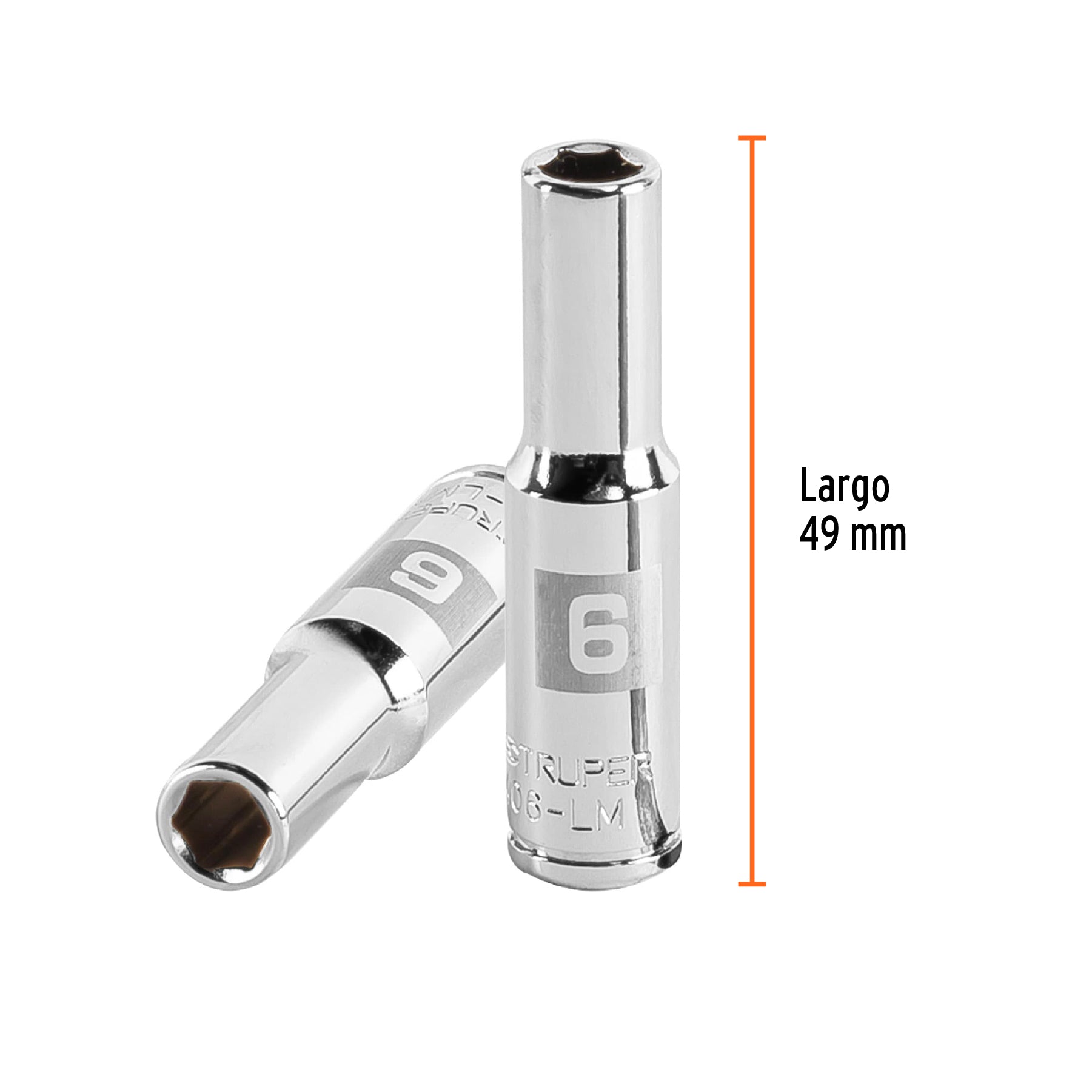 Dado de 6 puntas, largo, cuadro 1/4" milimétrico de 6mm