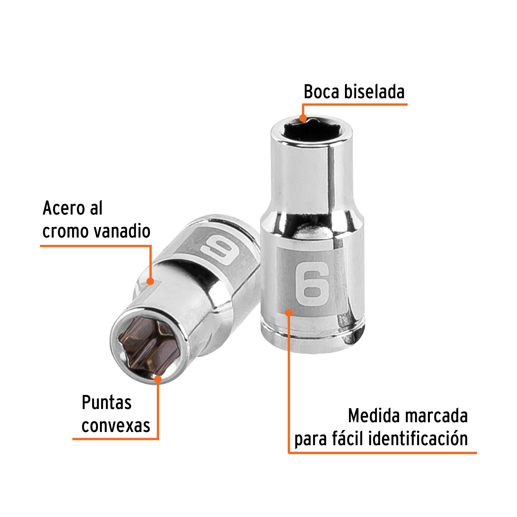 Dado de 6 puntas, cuadro 1/4" de 6mm
