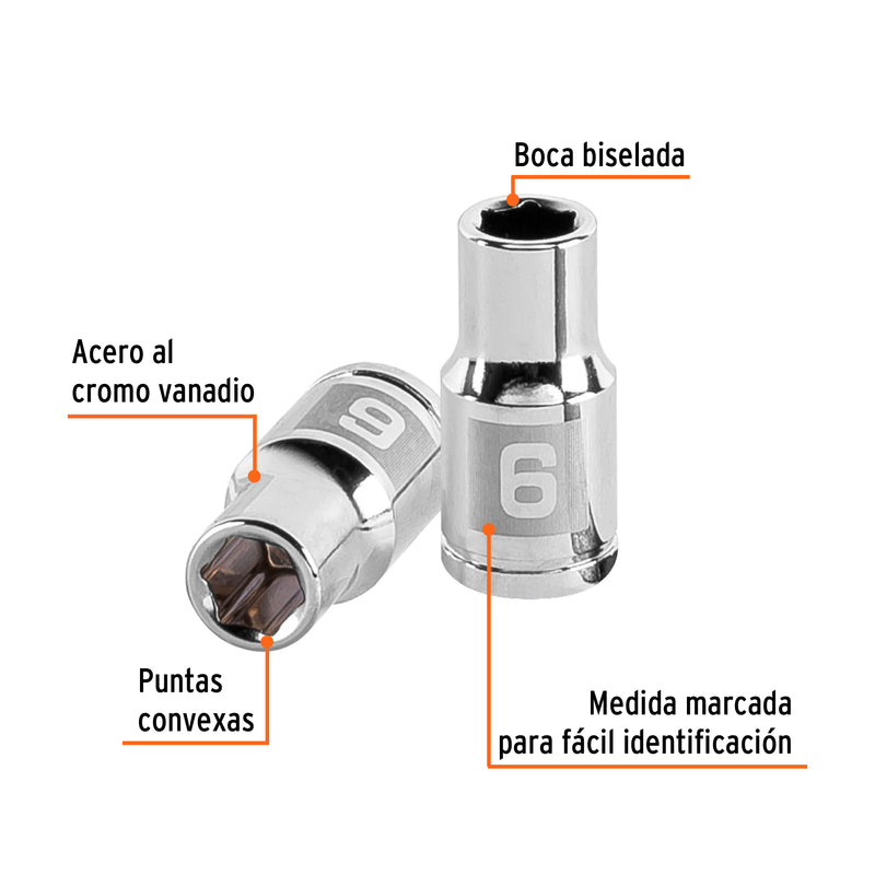 Dado de 6 puntas, cuadro 1/4" de 6mm