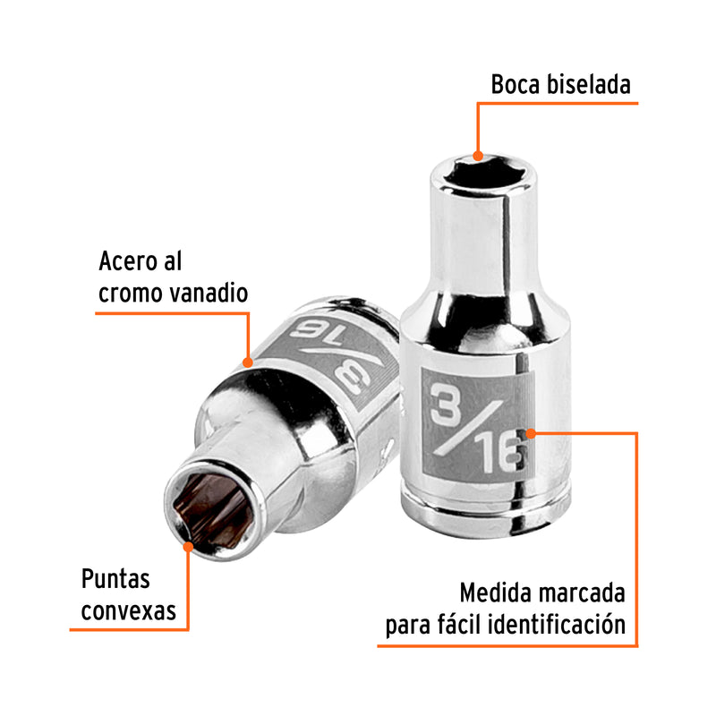 Dado de 6 puntas, cuadro 1/4" de 3/16"