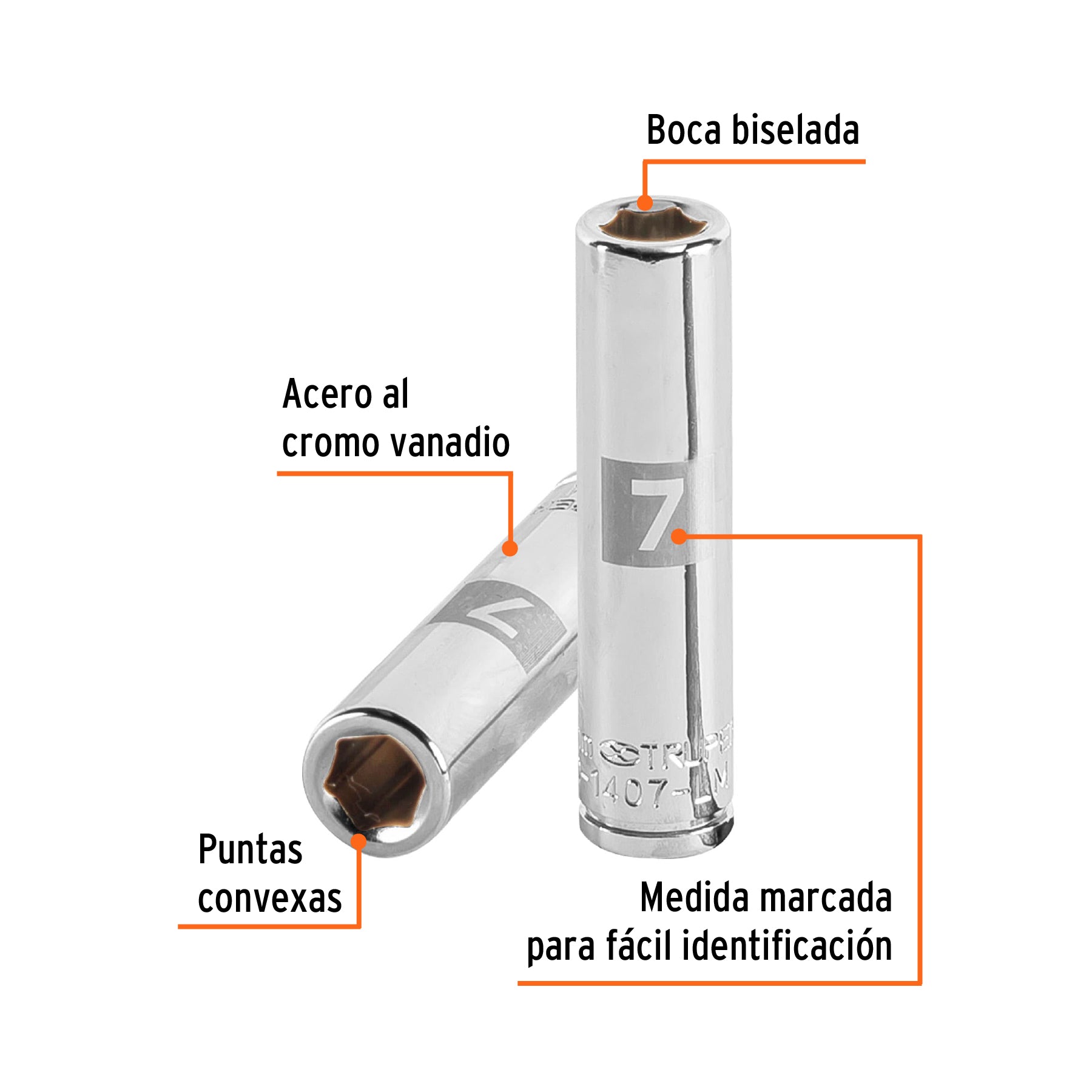 Dado de 6 puntas, largo, cuadro 1/4" de 7mm