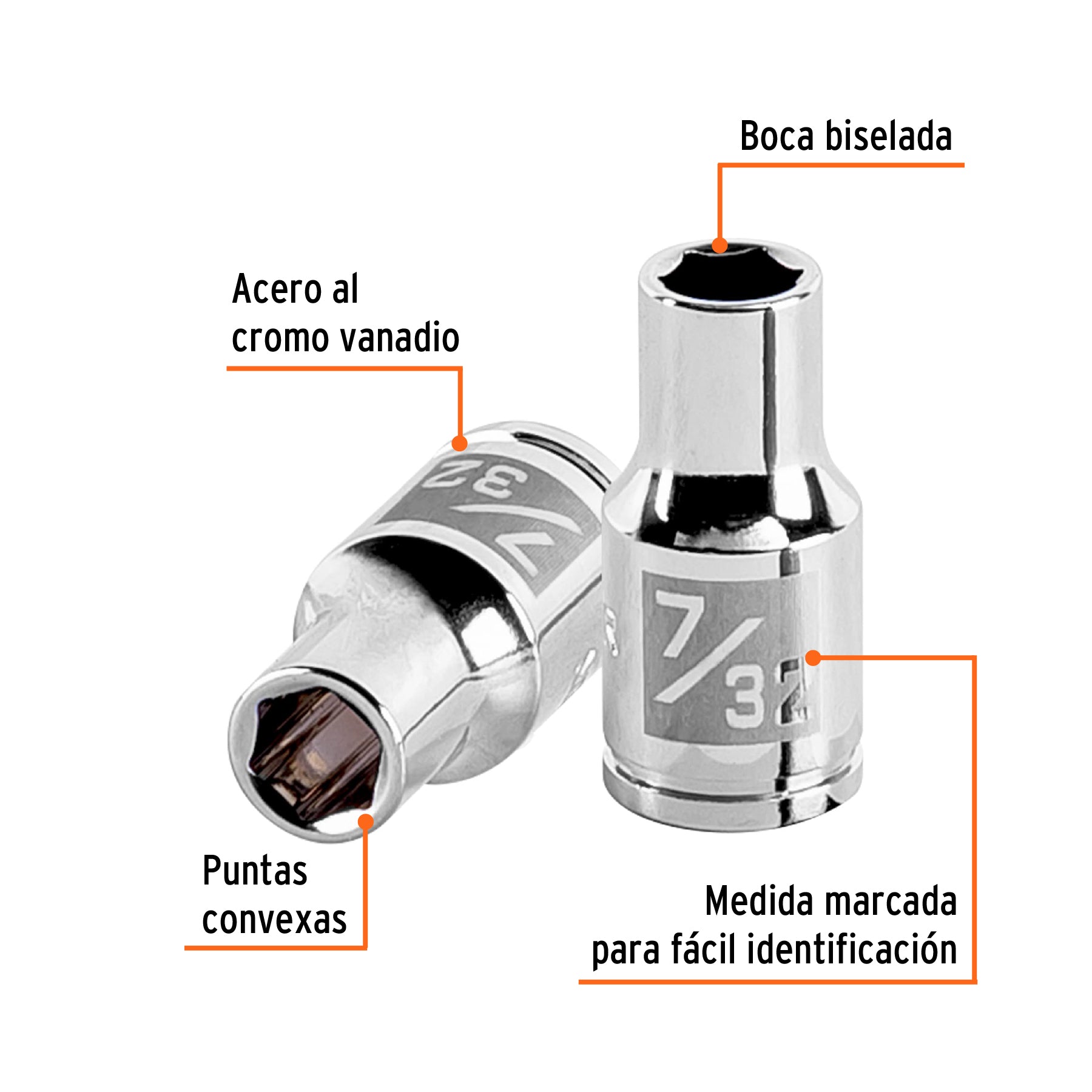 Dado de 6 puntas, cuadro 1/4" de 7/32"