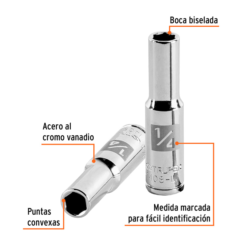 Dado de 6 puntas, largo, cuadro 1/4" de 1/4"