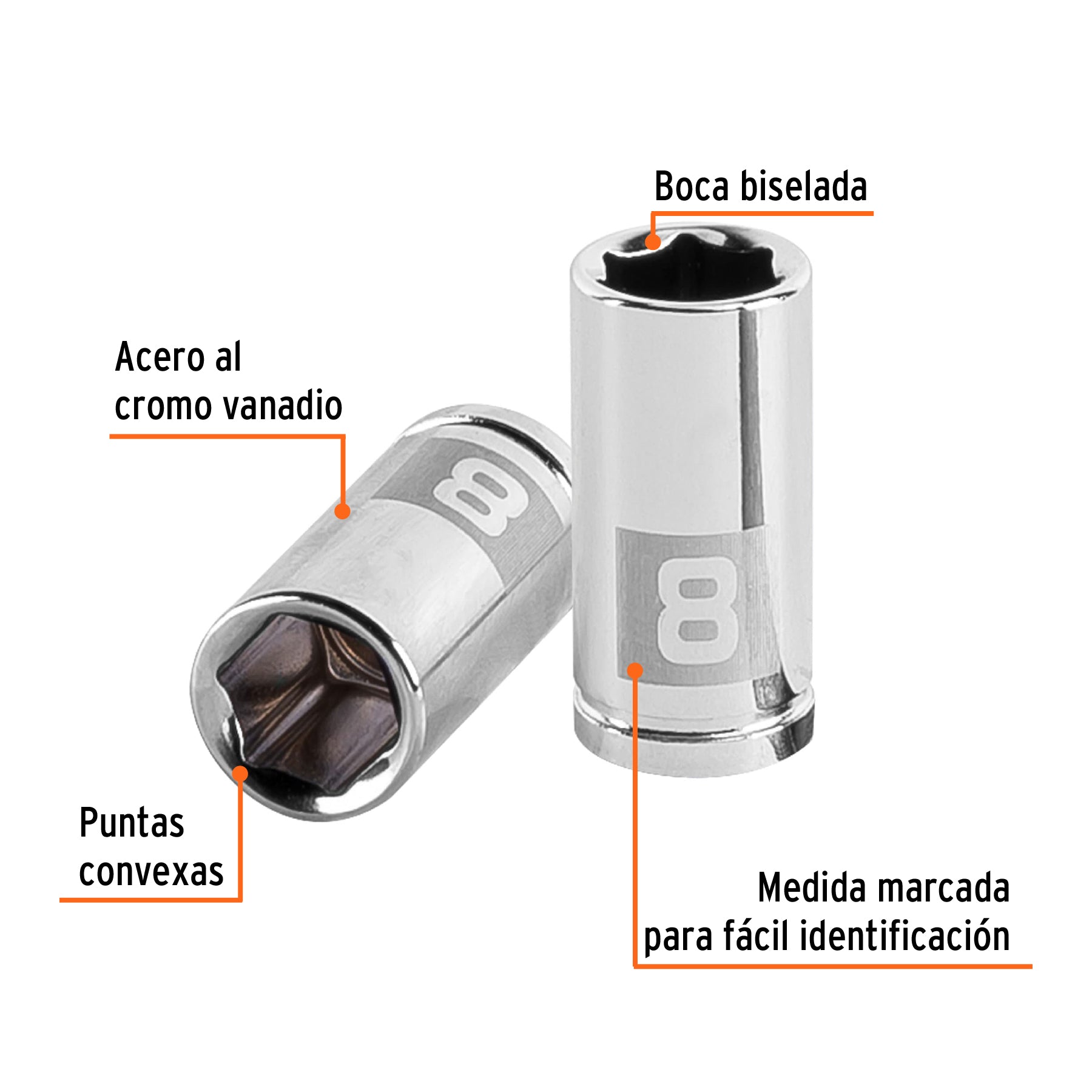 Dado de 6 puntas, cuadro 1/4" de 8mm