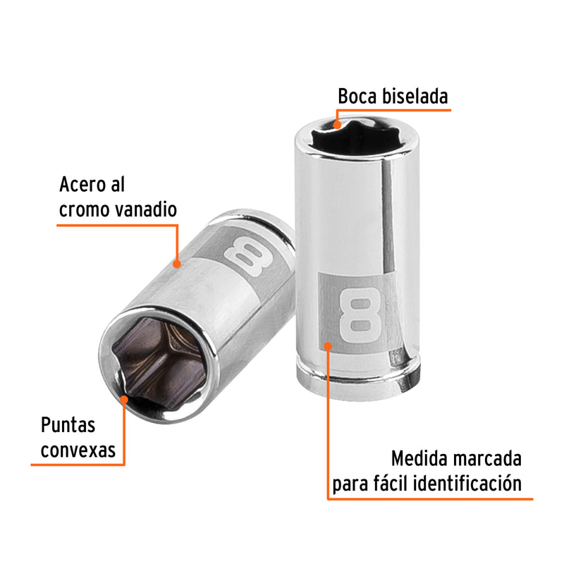 Dado de 6 puntas, cuadro 1/4" de 8mm