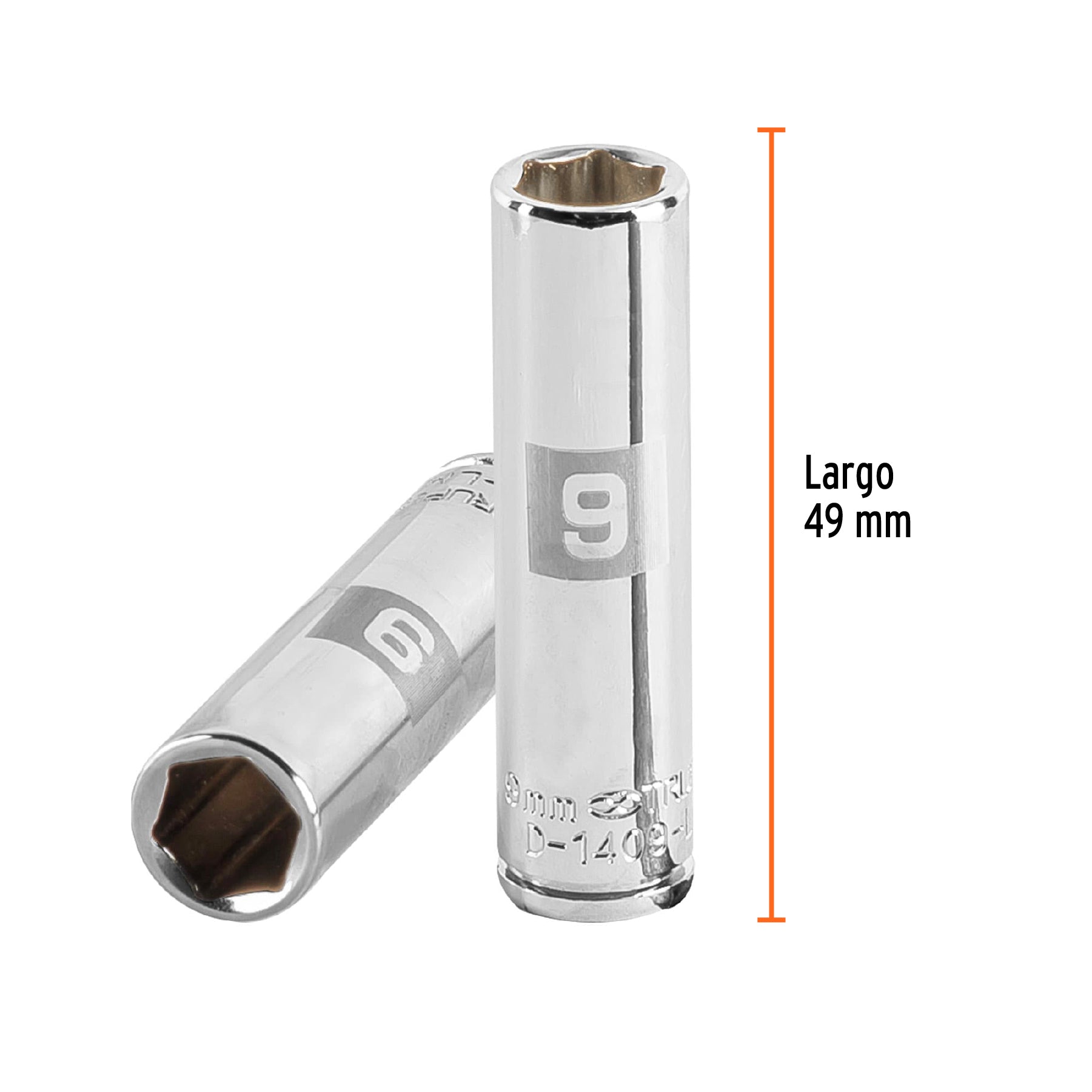 Dado de 6 puntas, largo, cuadro 1/4" de 9mm