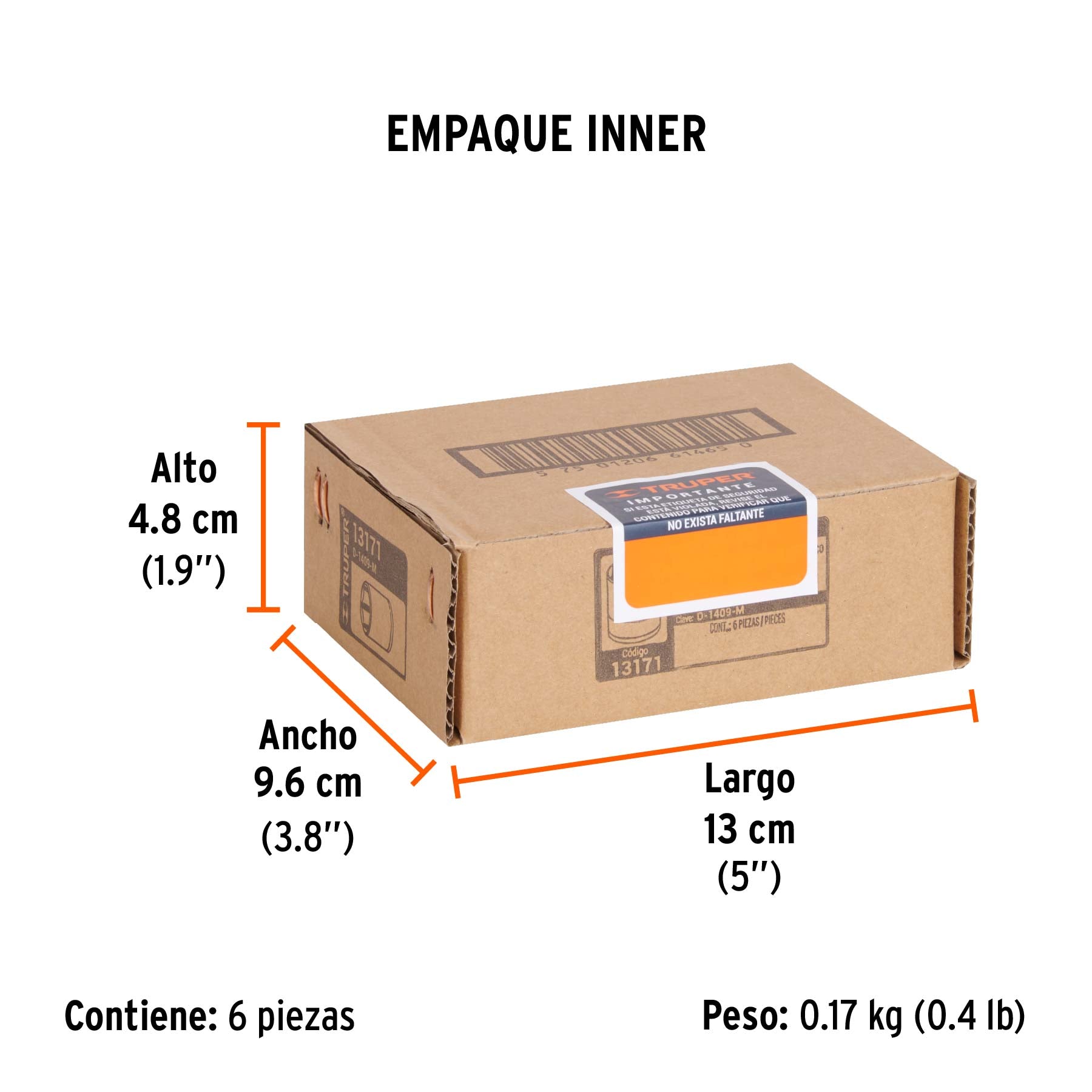 Dado de 6 puntas, cuadro 1/4" de 9mm