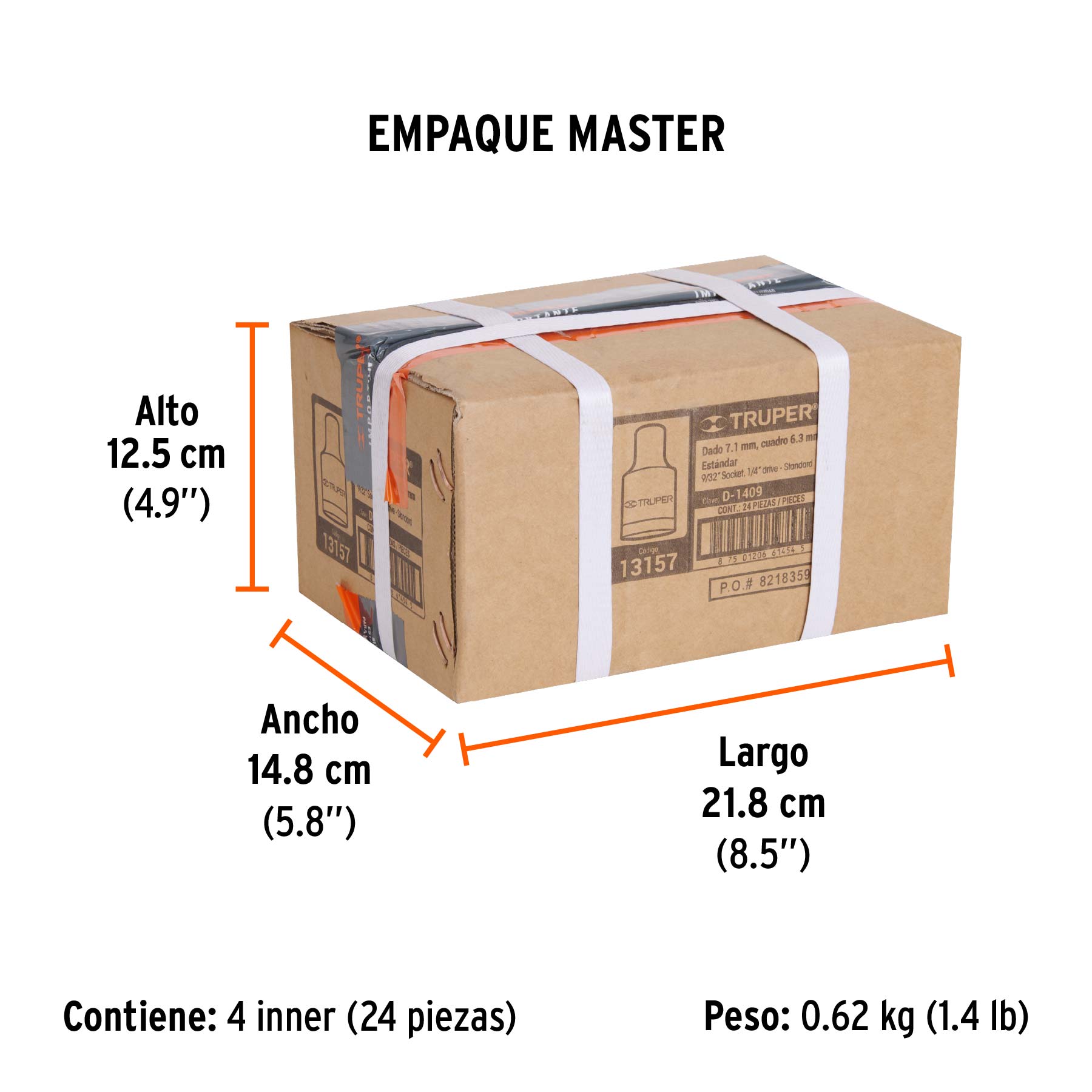 Dado de 6 puntas, cuadro 1/4" de 9/32"