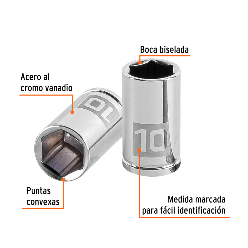 Dado de 6 puntas, cuadro 1/4" de 10mm