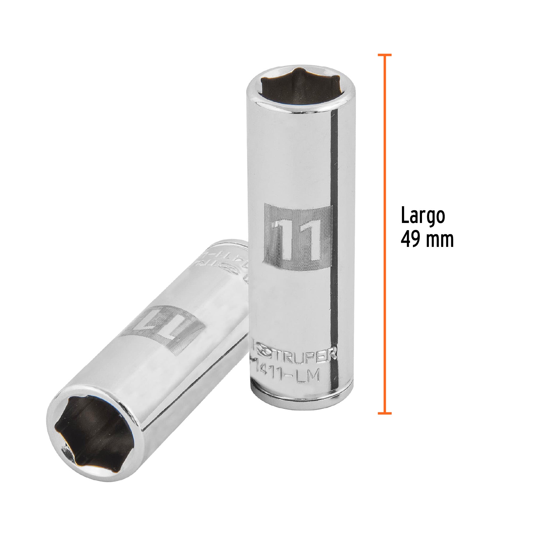 Dado de 6 puntas, largo, cuadro 1/4" de 11mm