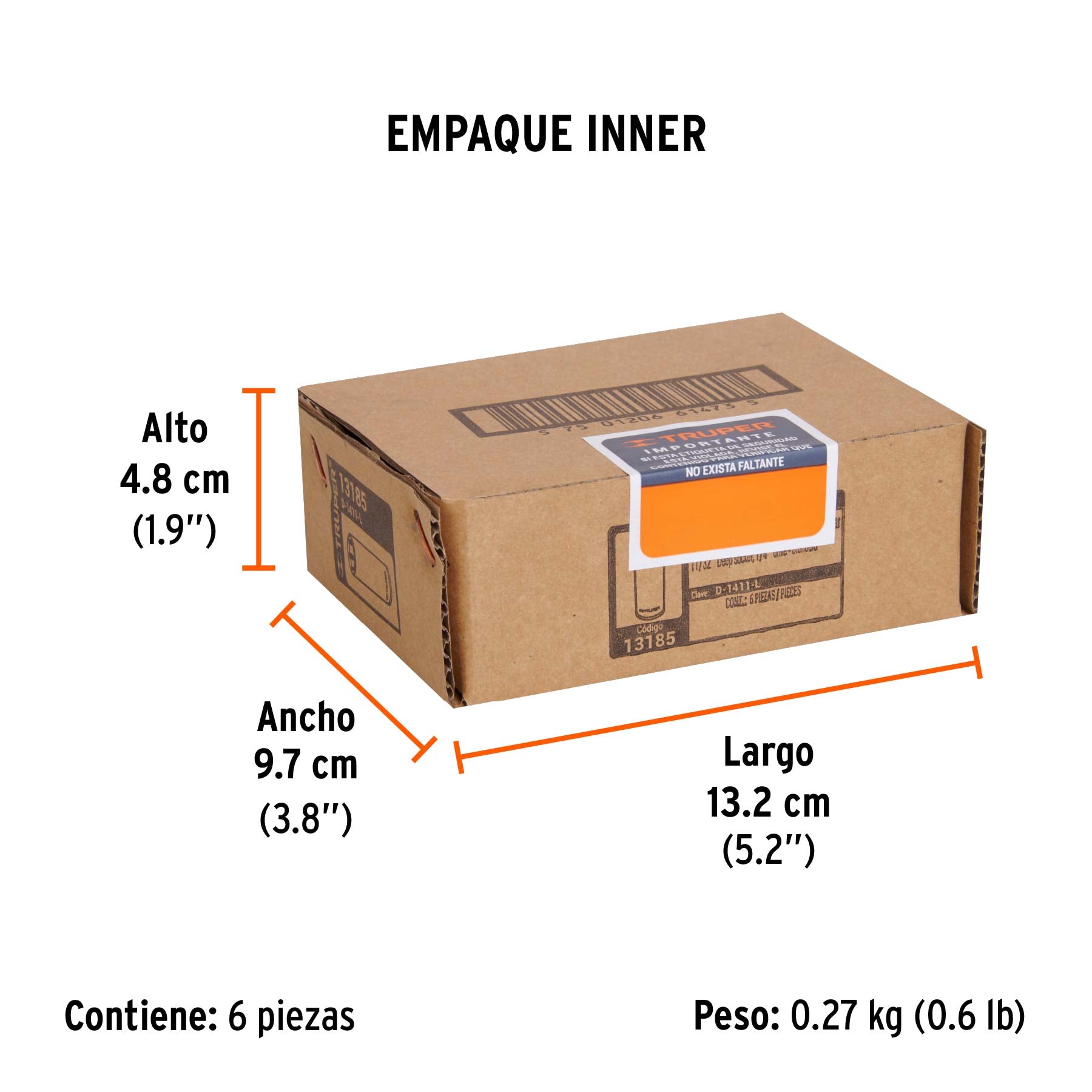 Dado de 6 puntas, largo, cuadro 1/4" de 11/32"