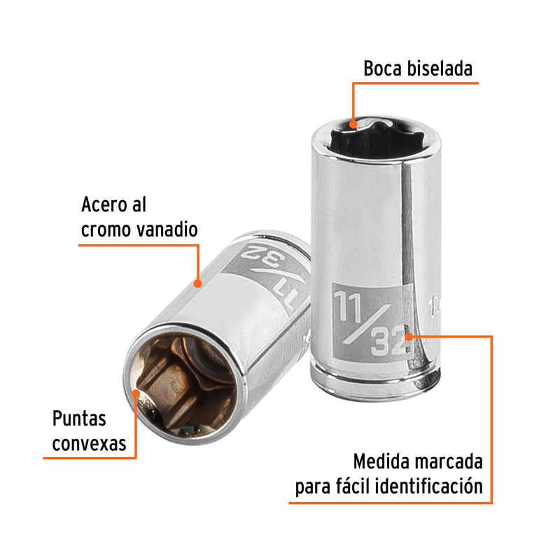 Dado de 6 puntas, cuadro 1/4" de 11/32"