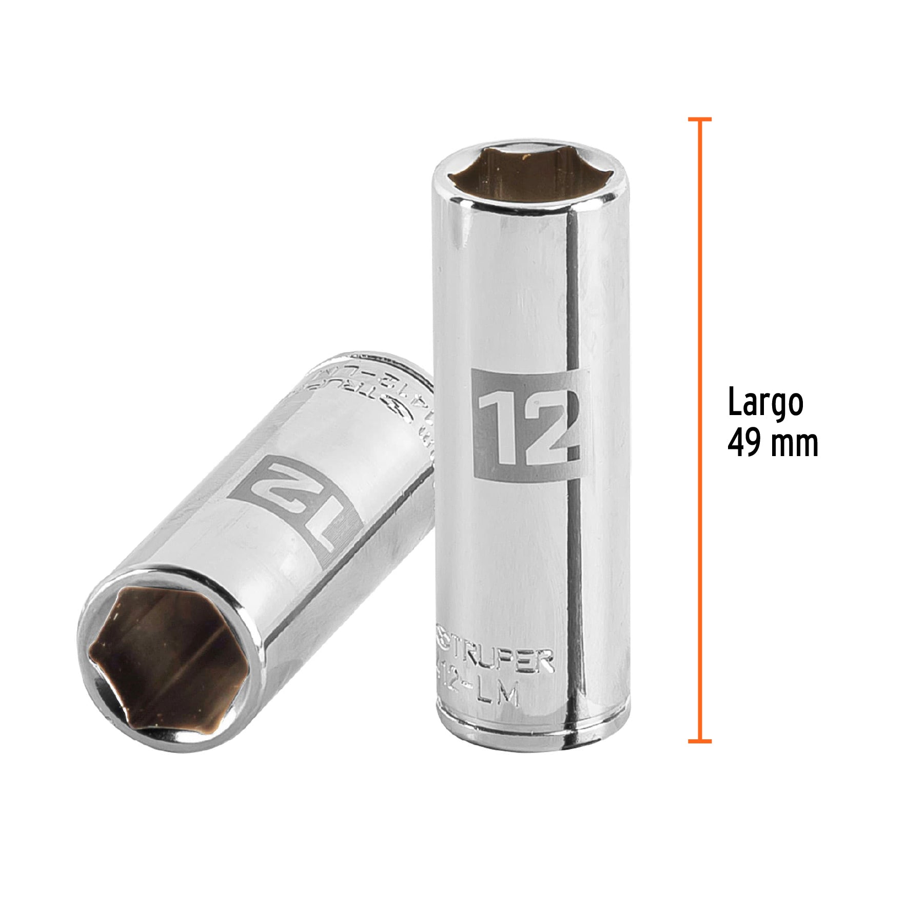 Dado de 6 puntas, largo, cuadro 1/4" de 12mm