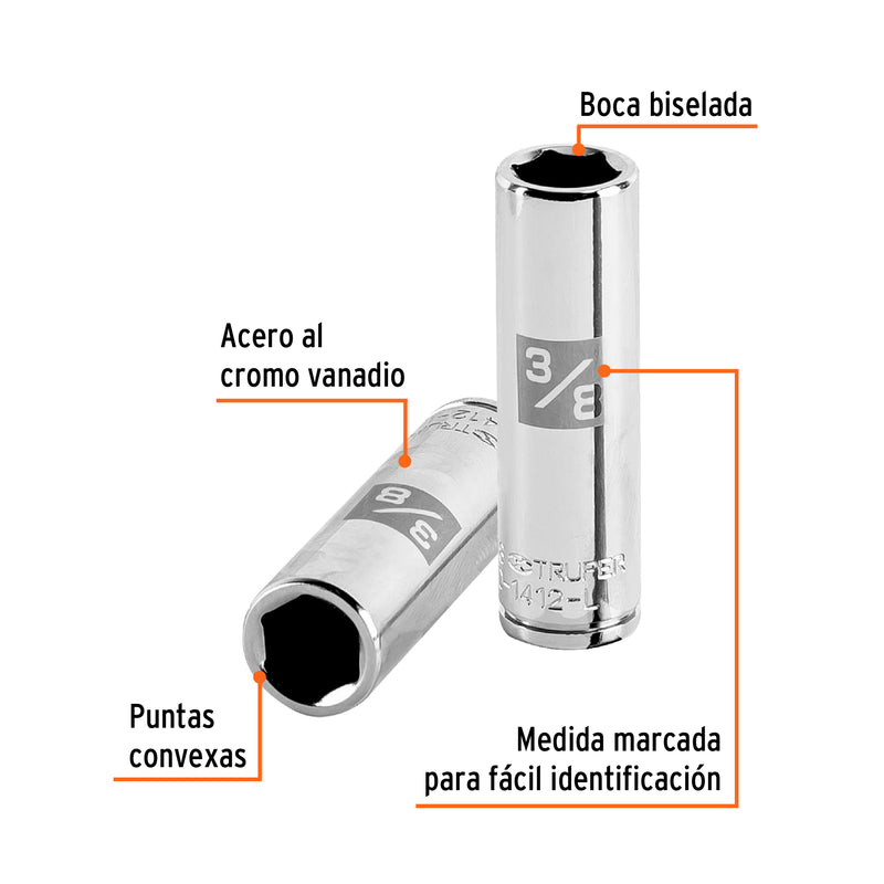 Dado de 6 puntas, largo, cuadro 1/4" de 3/8"