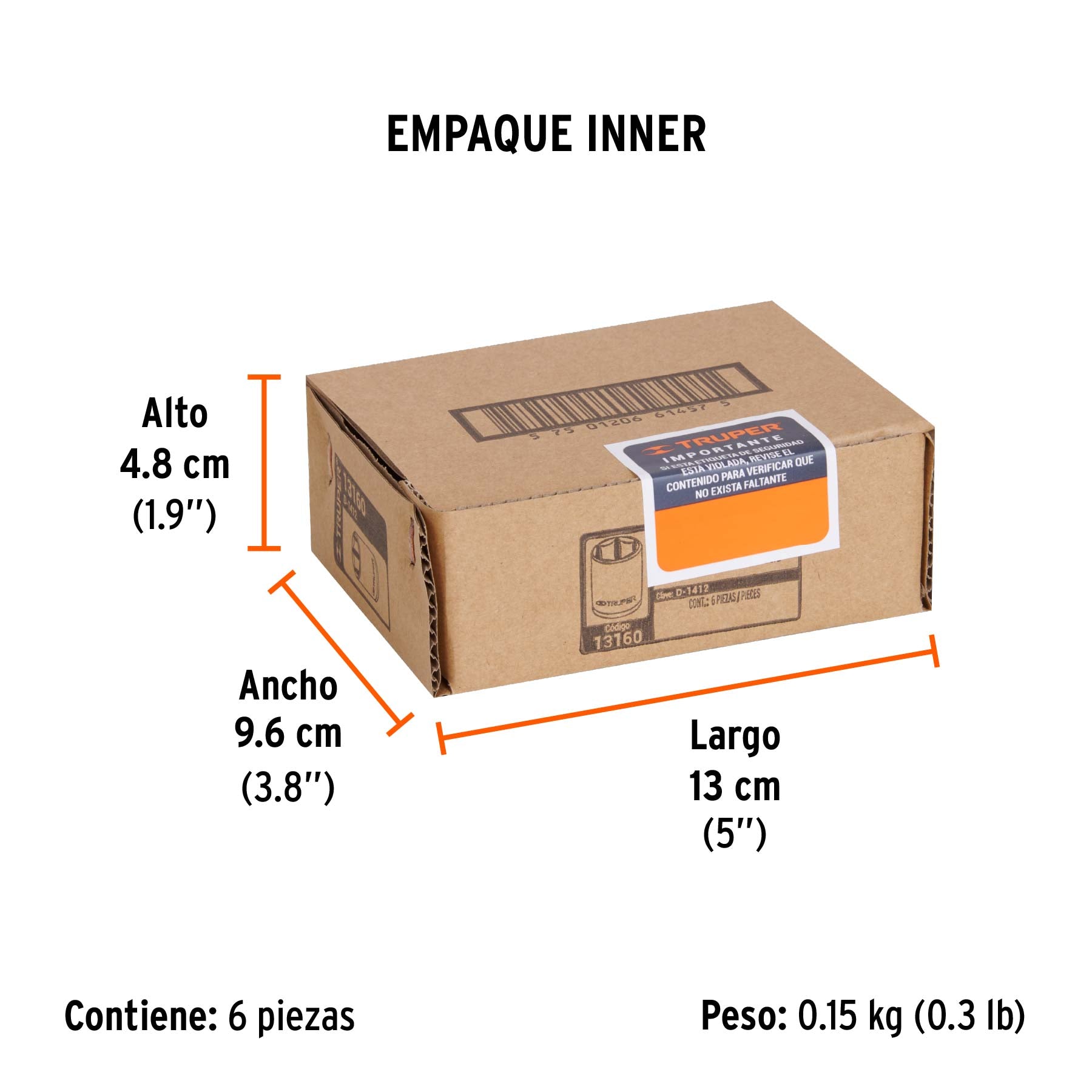 Dado de 6 puntas, cuadro 1/4" de 3/8"