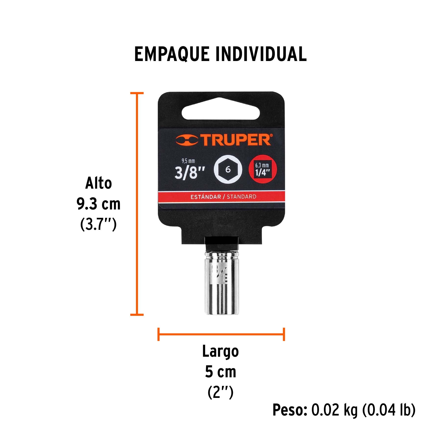Dado de 6 puntas, cuadro 1/4" de 3/8"