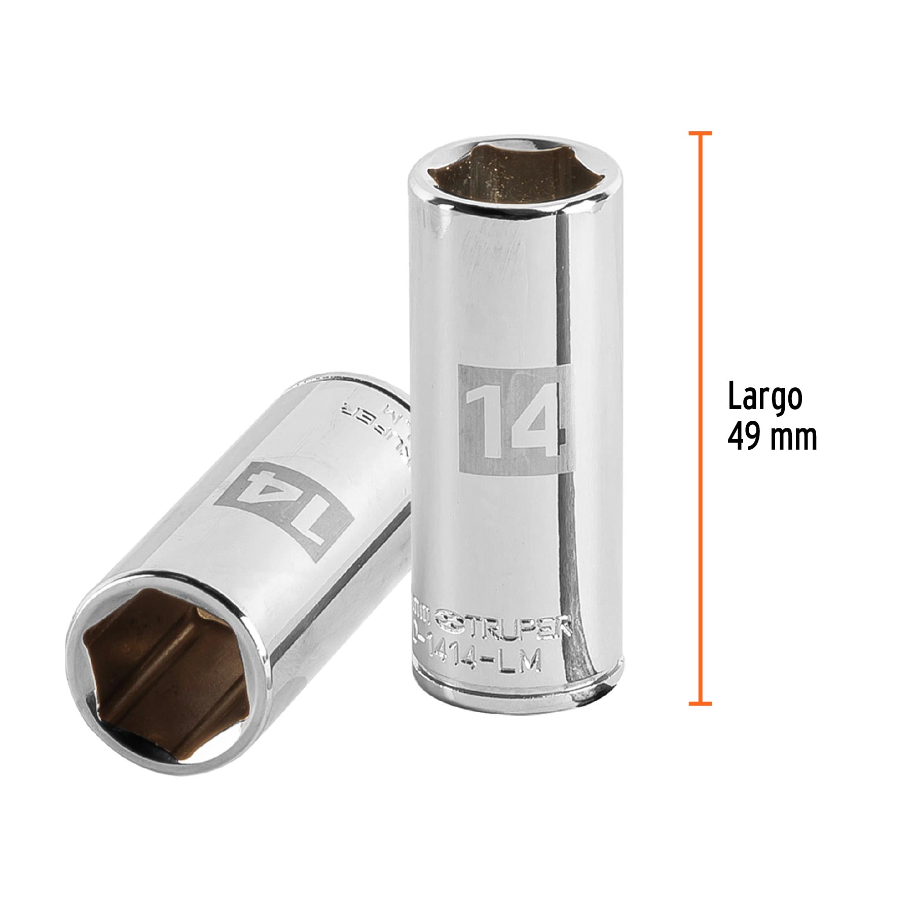 Dado de 6 puntas, largo, cuadro 1/4" de 14mm