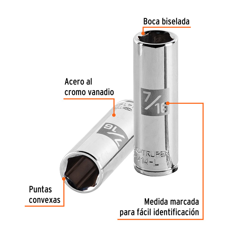 Dado de 6 puntas, largo, cuadro 1/4" de 7/16"