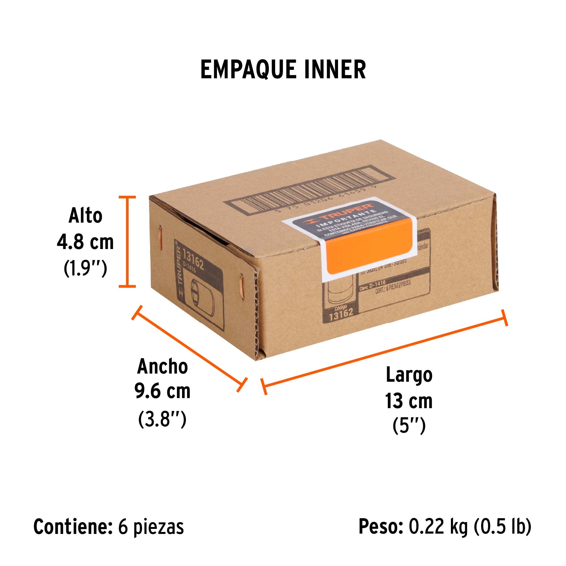 Dado de 6 puntas, cuadro 1/4" de 1/2"