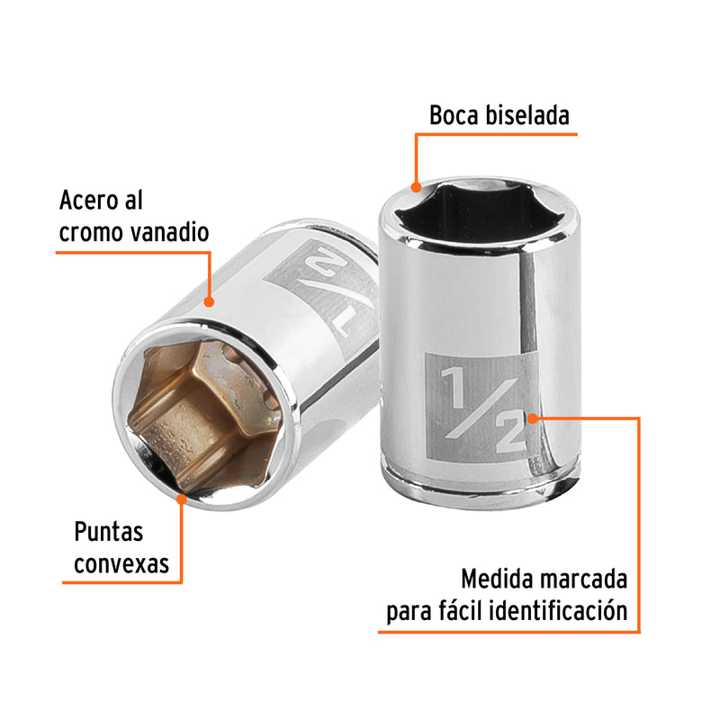 Dado de 6 puntas, cuadro 1/4" de 1/2"