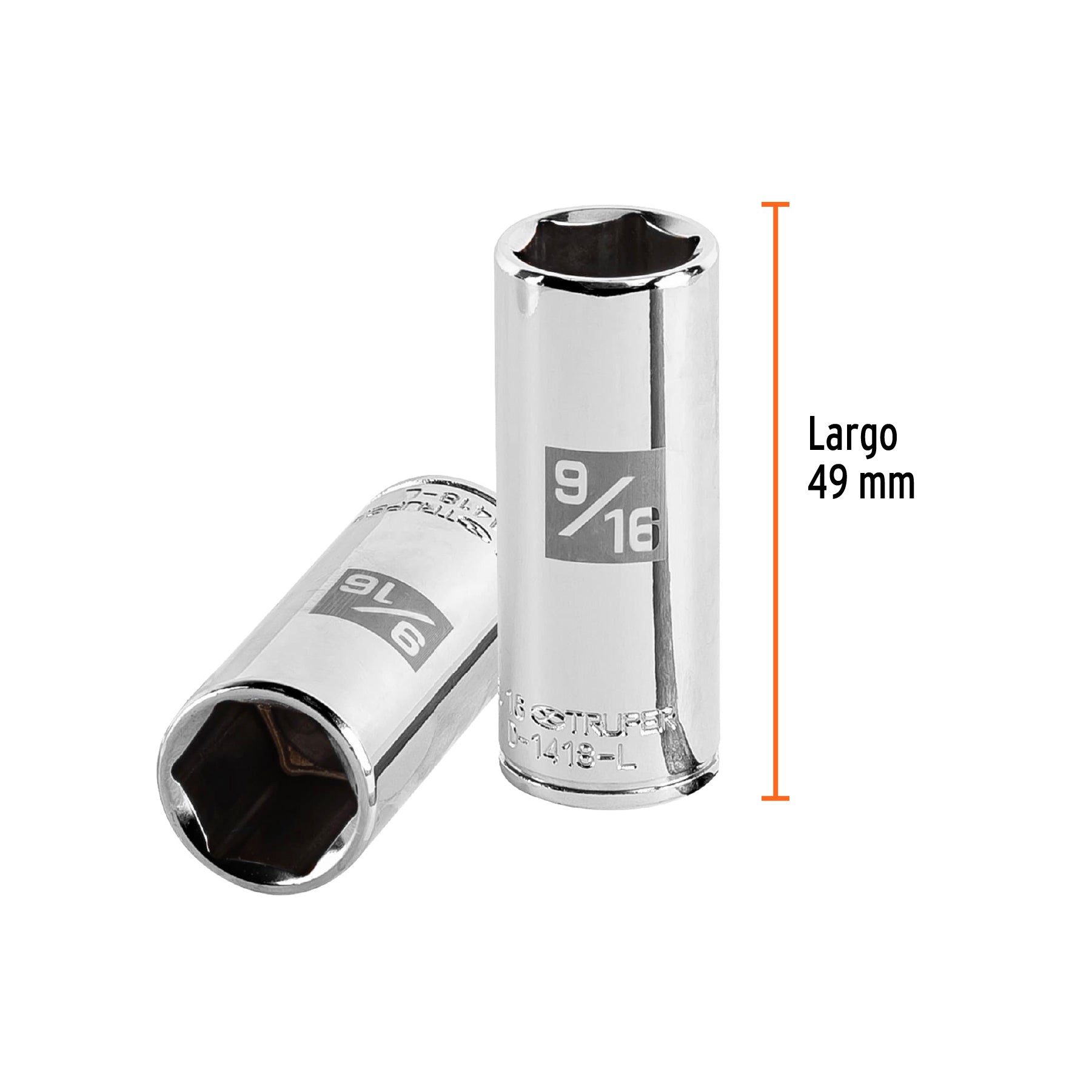 Dado de 6 puntas, largo, cuadro 1/4" de 9/16"
