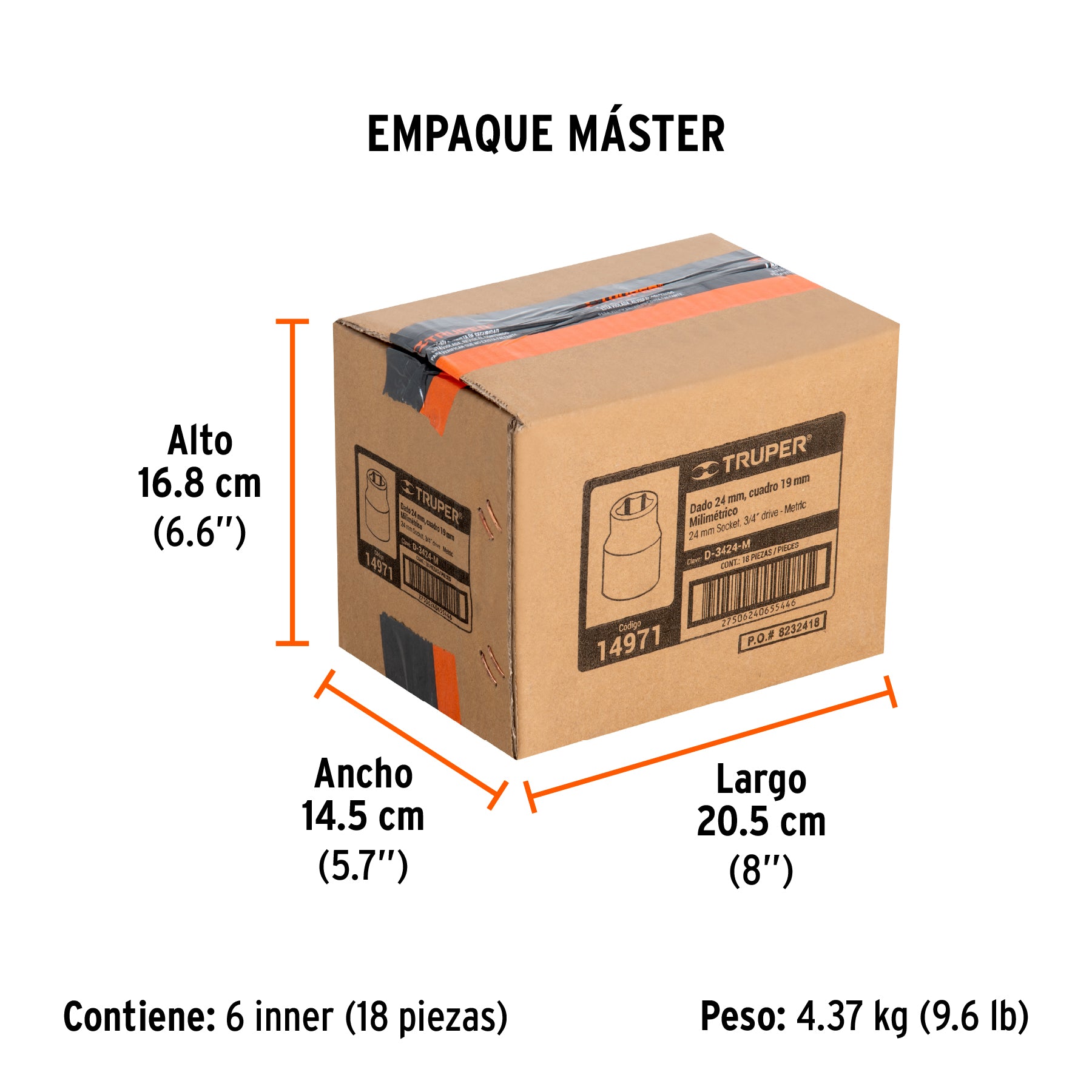Dado de 6 puntas, cuadro 3/4" de 24mm